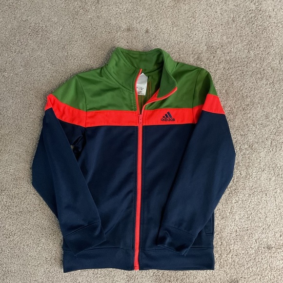 Adidas Green and Blue Athletic Jacket with Color-Block Design - Picture 1 of 3